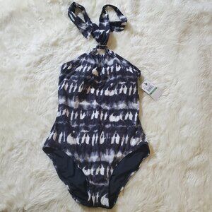 Michael Kors Swimsuit Hi Neck Maillot One-Piece Bathing Suit Tie Dye SZ 8 NWT